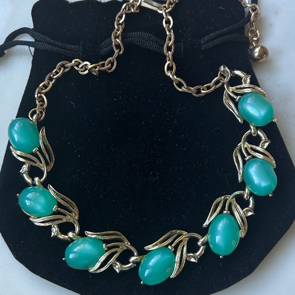 Vintage‎ Gold and Teal stone choker Necklace